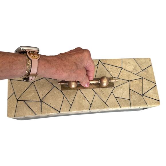 Maitland-Smith Large Stone Box Felt Interior Copper Handle - Picture 9 of 9